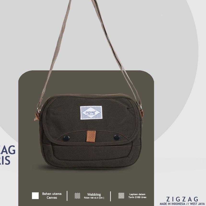 ◙ ZIGZAG Iris Brown - Slingbag Pria / Tas Slempang Kanvas Premium ➸
