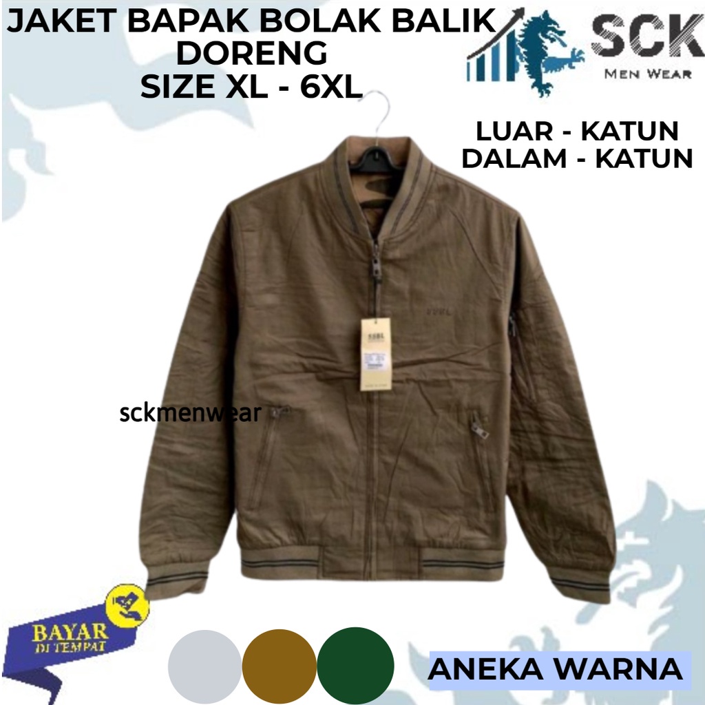 Jaket Pria SSBL DORENG 8707 8701 Katun Bolak Balik Krah Boomber / Pakaian Loreng  Cowok  size 4XL-6XL (JUMBO) - sckmenwear GROSIR