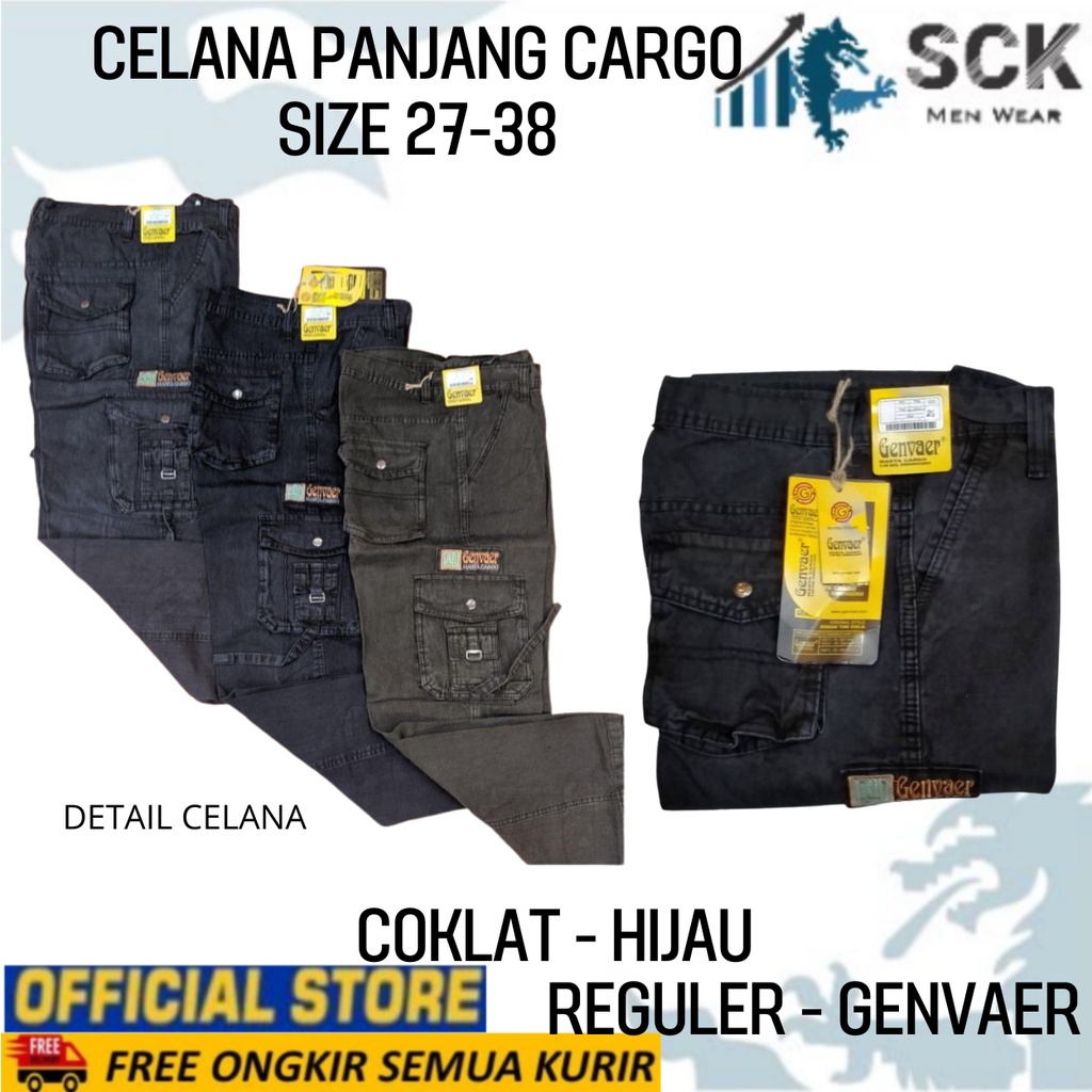 SCK - Celana Panjang Pria GENVAER CARGO ukuran 27-38 / Celana Jeans Casual Pria Halus