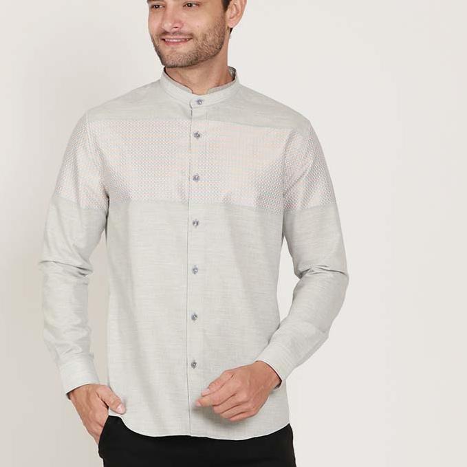 ✶ KOKO IZHDI GREY Kemeja Casual Formal Pria Lengan Panjang LS - Baju Atasan Top Man Muslim Shirt Edw