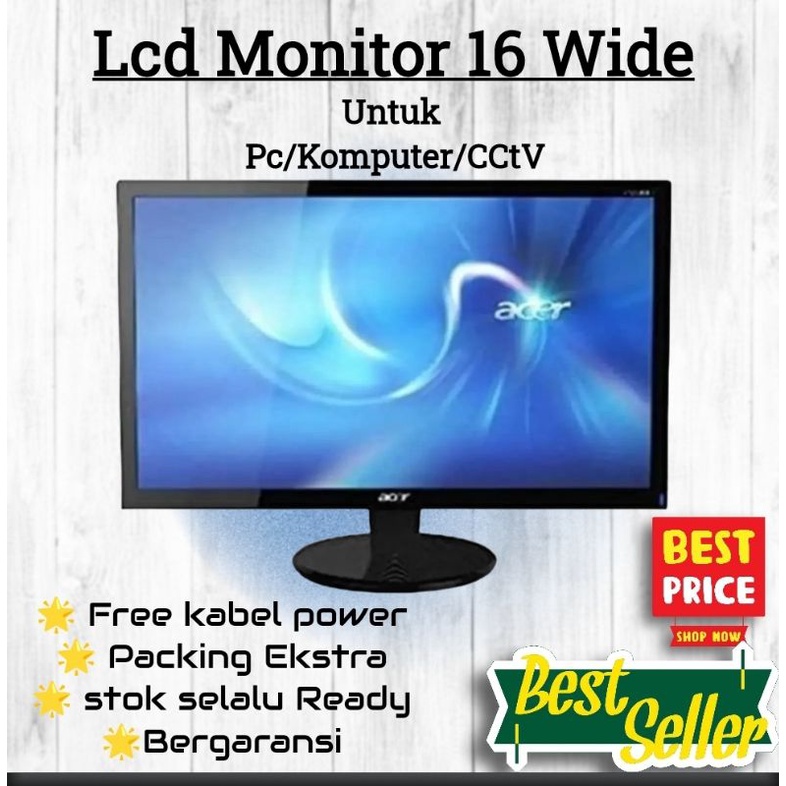 Led Lcd monitor PC / komputer/ cctv 16inc  wide jernih mulus TERLARIS