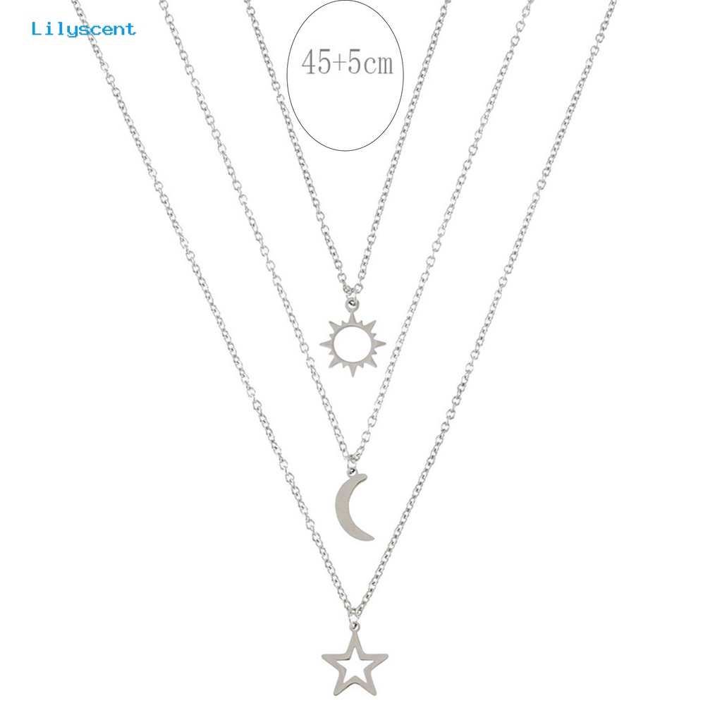 [LS] 3pcs Unisex Kalung Matahari Bulan Bintang Adjustable Perhiasan Indah Lucu Klavikula Kalung Untuk Pesta