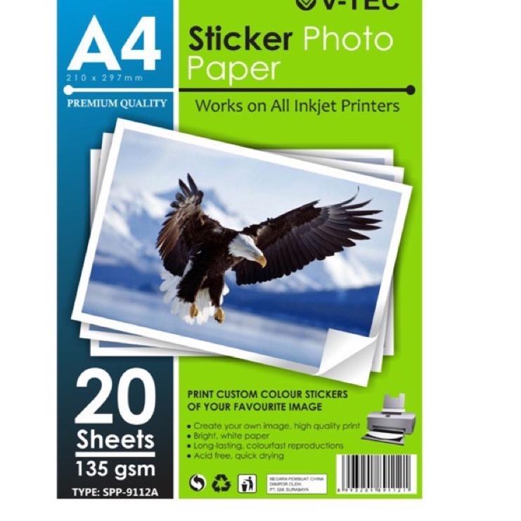 

Super Trending (1 PACK = 20 LMBR) Kertas Stiker Photo Paper Vtec A gsm