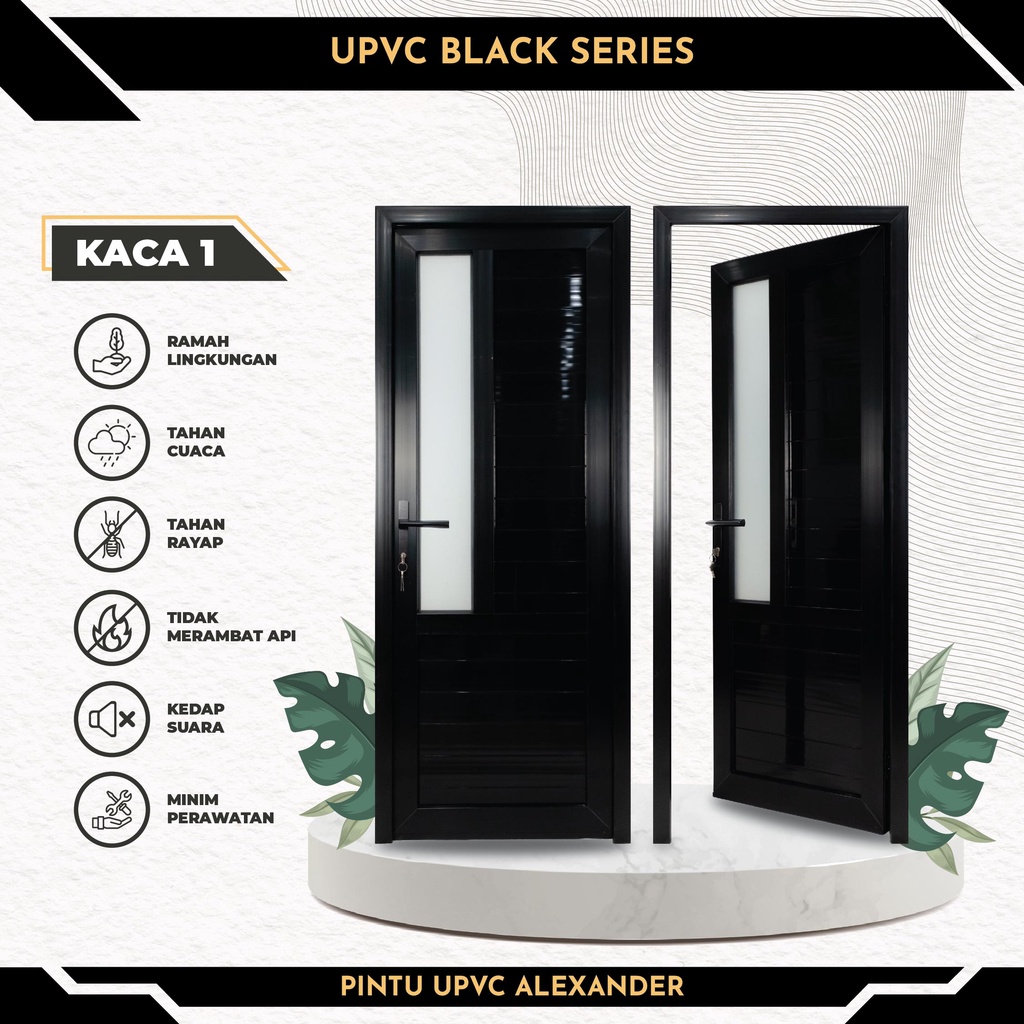 PINTU UTAMA KAMAR MANDI UPVC HITAM BLACK SERIES KACA 1