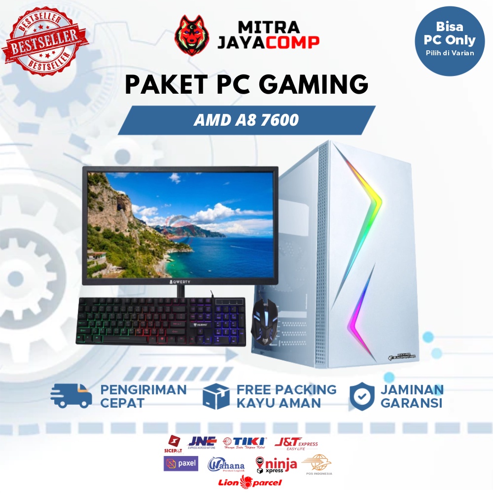 pc komputer gaming fullset murah A8 7600 Ram 8GB + Monitor 19 Inch HDD - SSD