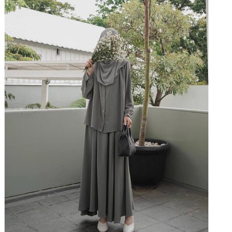 ☜ Naura Set/HANARA SET Stelan Rok bahan airflow crinkle/ One Set Rok ♥