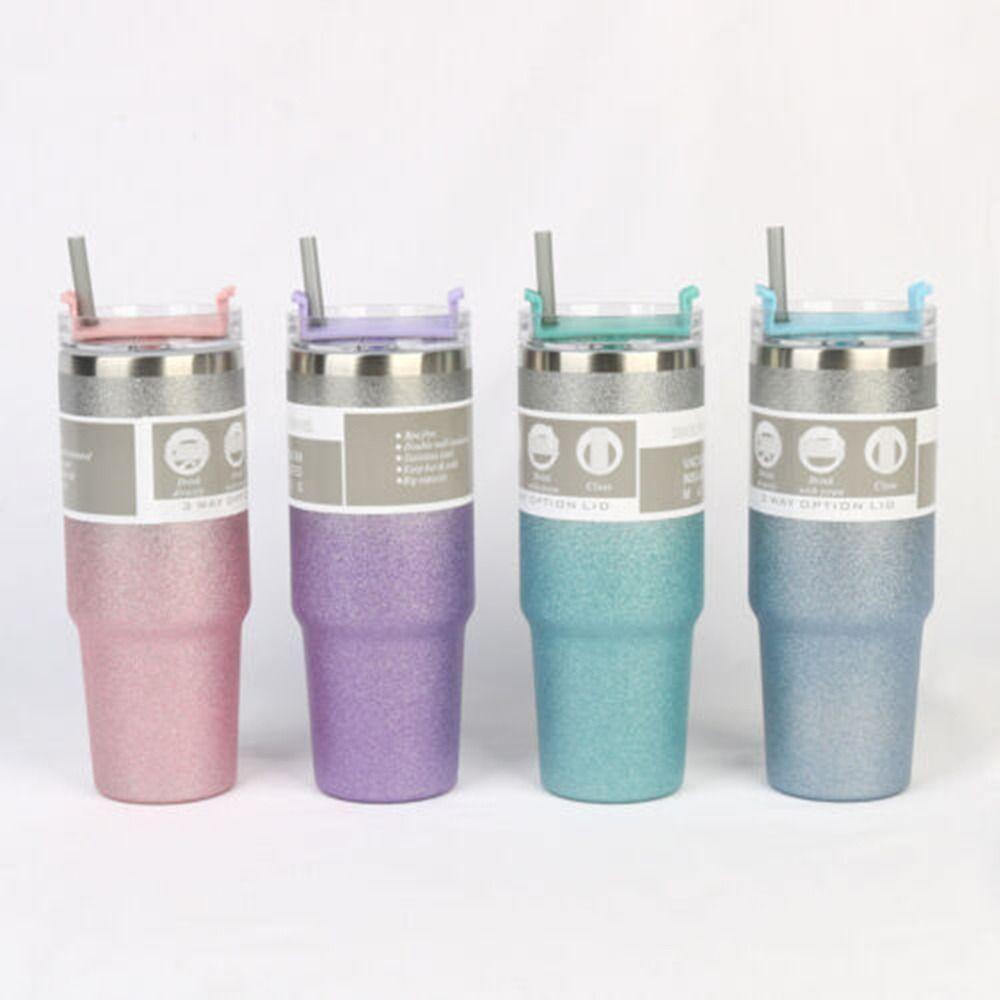 Solighter Botol Air Minum Portable Double Layer Straw Lid Insulated Cup