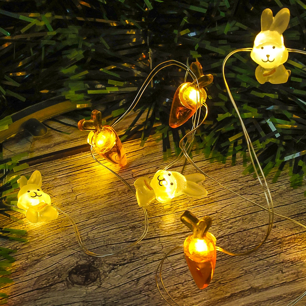 10/20led Kawat Tembaga Yang Dapat Ditekuk Rumah Paskah Tahun Baru Pesta Hias DIY Tahan Air USB Powered Fairy Tale Lights Bentuk Kelinci Lucu String Light Kartun Kelinci Wortel Berwarna Lampu