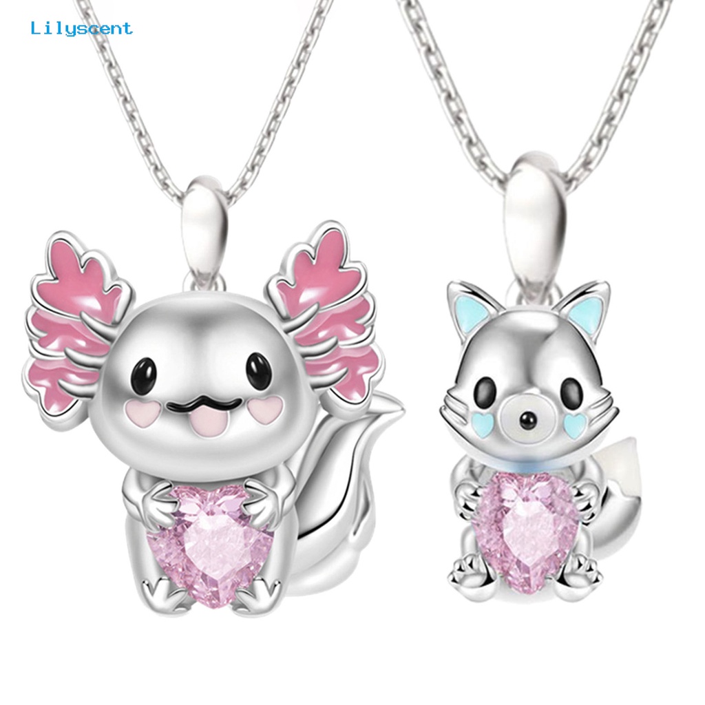 [LS] Liontin Kalung Elegan Mata Hitam Shiny Heart Rhinestone Adjustable Hias Hadiah Lucu Kartun Axolotl Arctic Fox Wanita Fashion Perhiasan Untuk Pakaian Sehari-Hari