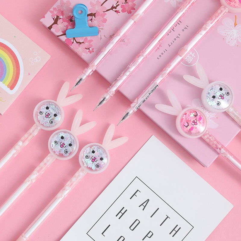 1pc Kawaii Cute Rabbit Modelling Gel Pen 0.5mm Isi Ulang Tulisan Hitam Pena Netral Perlengkapan Kantor Sekolah