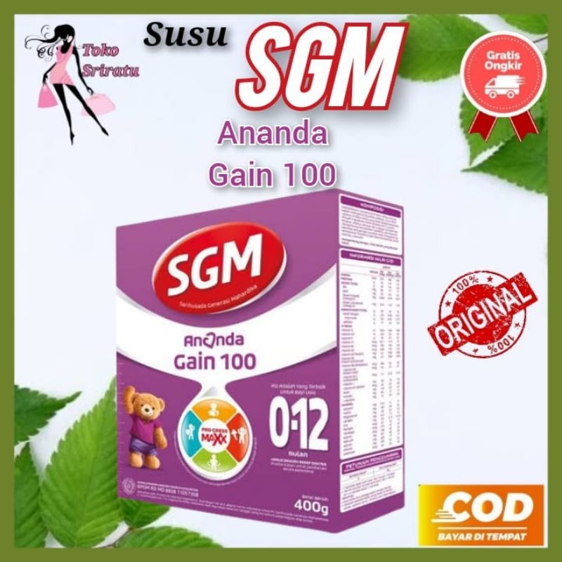 Sgm Ananda Gain 100 400 gram / Susu SGM Gain 100 Usia 0-12 Bulan  / Susu Pertumbuhan Penaik Berat Ba