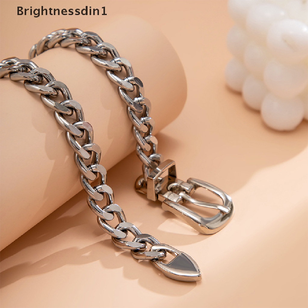 [Brightnessdin1] Fashion Hip Hop Punk Metal Belt Gesper Rantai Choker Kalung Perhiasan Untuk Wanita Tebal Chunky Klavikula Rantai Kalung Butik