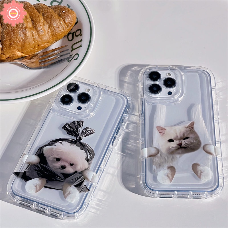 Case Airbag Kartun Kucing Anjing Lucu Kompatibel Untuk iPhone 7Plus 8Plus 11 14 13 12 Pro MAX 6 6S Plus XR X XS MAX Shockproof Lembut TPU Silicon Bening Pasangan Ponsel Cover