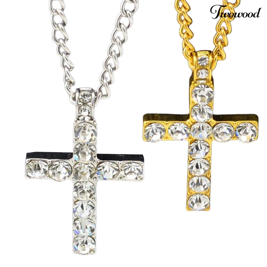 Twowood Liontin Kalung Kepribadian Klasik Trendi Hadiah Hari Valentine Paduan Salib Berlian Imitasi Rantai Kalung Aksesoris Pacaran