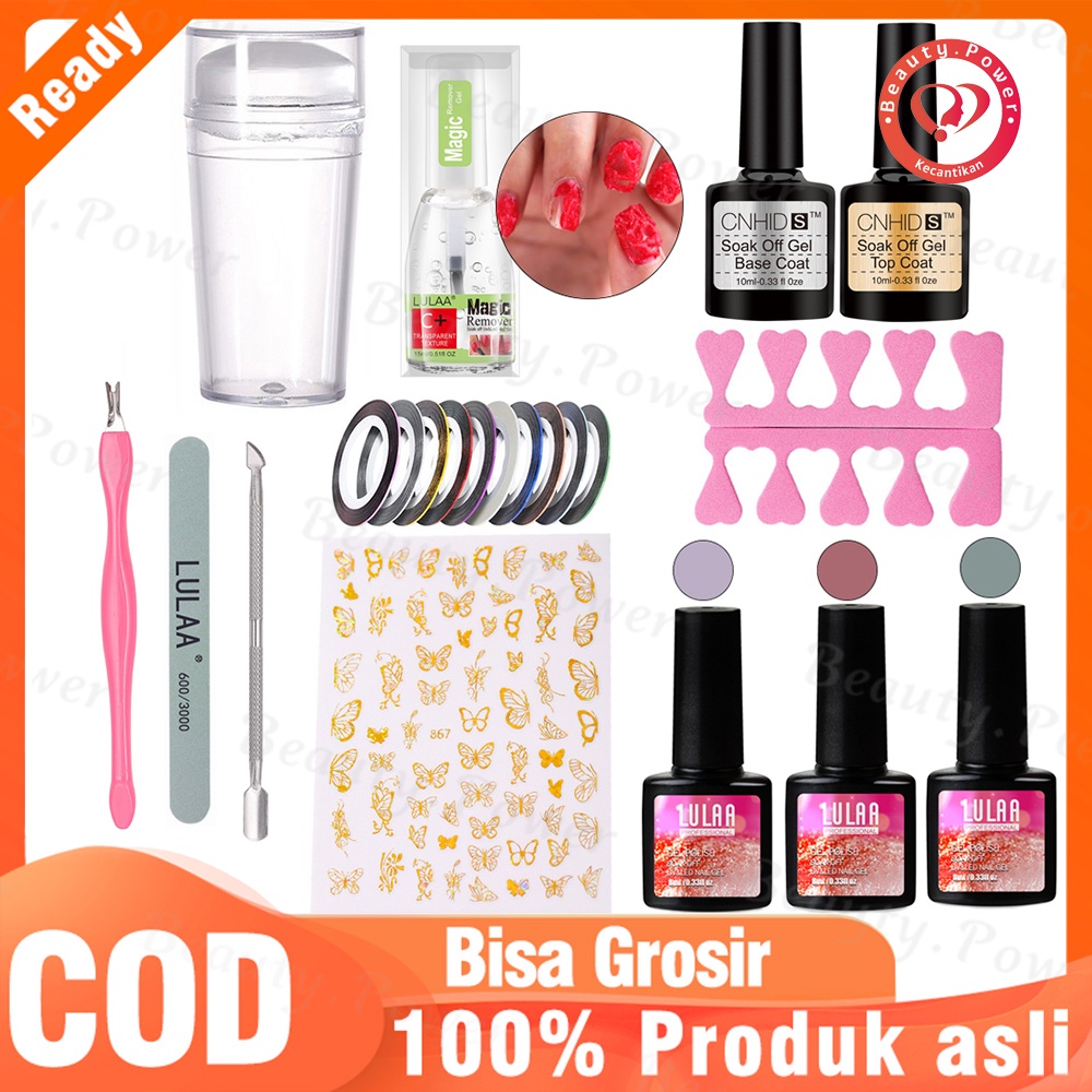 Paket Nail Art Lengkap Nail Art Set ,Set Kuku UV 3 Warna Cat Kuku Gel, Set Peralatan Manikur Seni Ku
