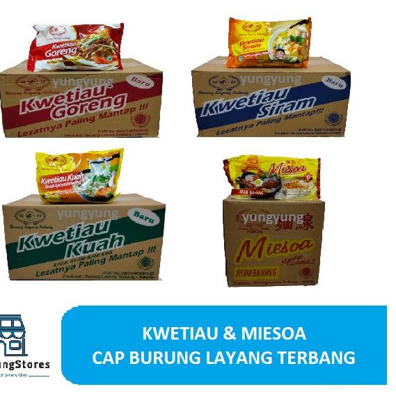 

➩ 1 Dus Isi 20 Bungkus Kwetiau Kuah / Goreng / Siram / Miesoa Kuah Cap Burung Layang Terbang ♖