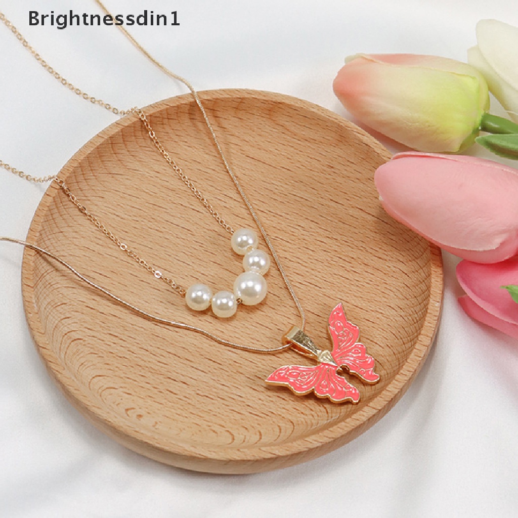 [Brightnessdin1] Fashion Wanita Kalung Kupu-Kupu Thai Pop Butterfly Pearl Necklace Double Choker Chains Butik Perhiasan