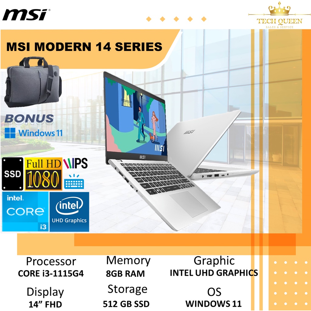 MSI MODERN 14 I3 1115G4 8GB 512SSD WINDOWS 11 14.0 INCHI FHD IPS SLV