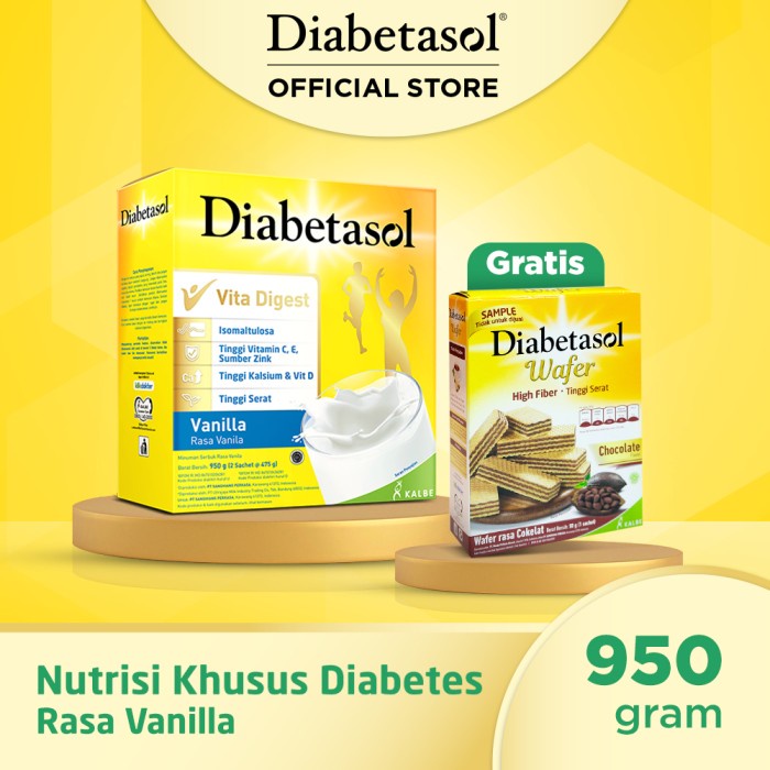 

[ COD ] BUY 1 Diabetasol Jumbo Vanilla 950g free Diabetasol Wafer 50g