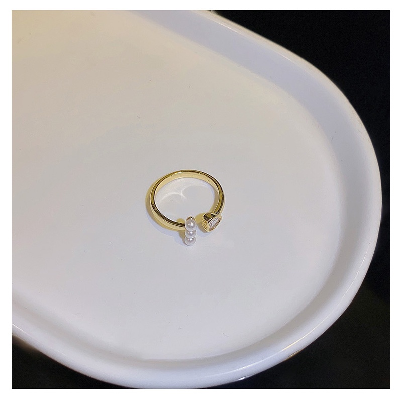 Goldkingdom Aksesoris Perhiasan Fashion Ready Stock Korea Ins Pasang Desain Senior Rasa Cinta Cincin Jari Telunjuk Pembukaan Cincin Mutiara Yang Dapat Disesuaikan Cincin Perempuan