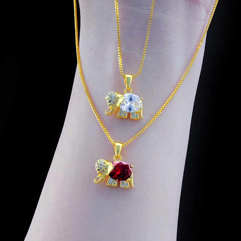 Goldkingdom Perhiasan Fashion Emas Asli Kadar 375Bangkok Aksesoris Ready Stock Wanita Zirkon Pendek Berlian Emas Gajah Liontin Kalung