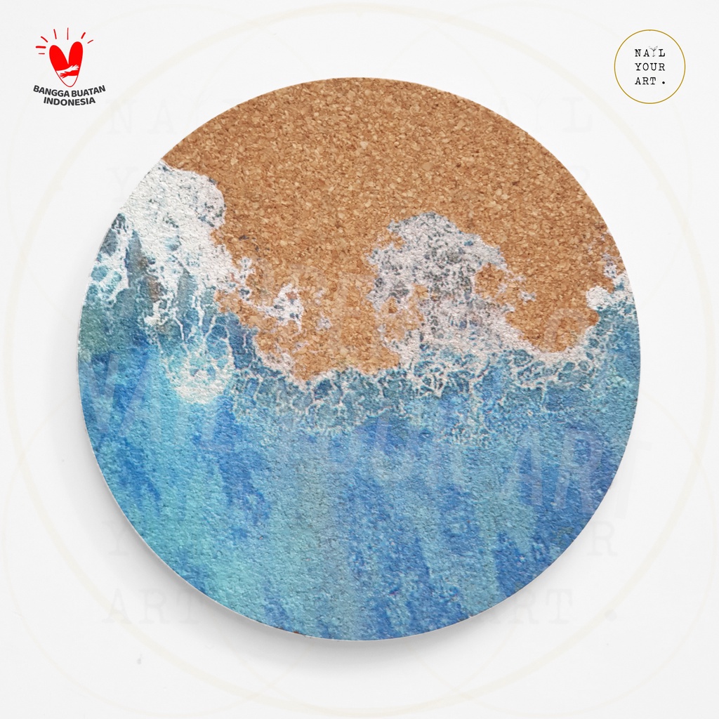 Artisan Premium Coaster - SEA WAVES - Tatakan Gelas Cork Printed