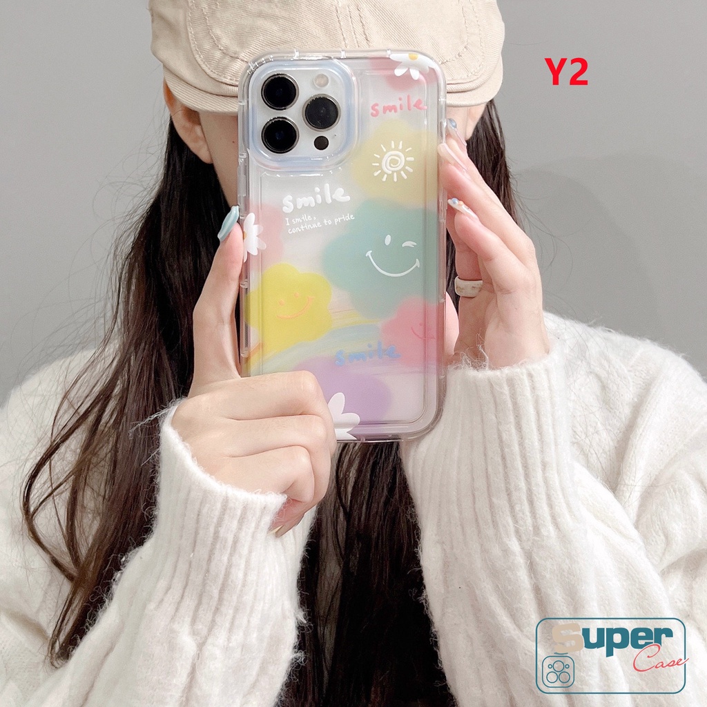 Kompatibel Untuk IPhone 7plus 14xr 13 12 11 Pro Max6 6S 7 8 Plus X XS Max 11 Pro Max Ins Korea Lucu Smile Fresh Sunflower Colorful Love Heart Shockproof Airbag Lembut TPU Cover