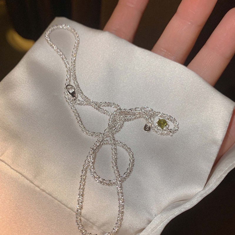 Vintage925 Sterling Silver Kalung Berkilau Klavikula Rantai Berlian Hijau Gypsophila Liontin Kalung Perhiasan Pernikahan Wanita