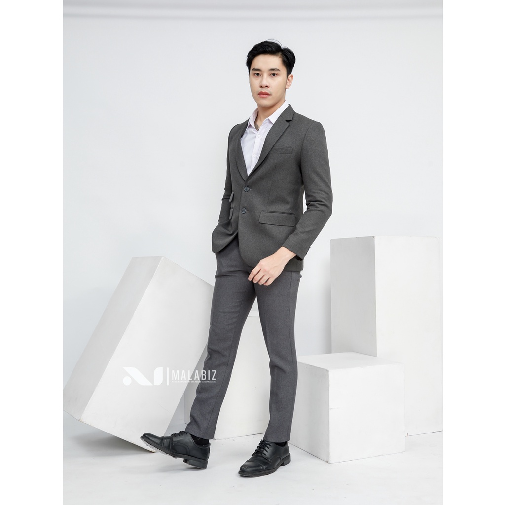 BISA TUKAR UKURAN - Setelan Jas Slim Fit (GRATIS BOX, COVER JAS DAN HANGER) Bisa Tukar Ukuran / Blazer Malabiz Blazer Warna Hitam Blezer Malabiz Warna Abu Tua Biru Dongker Formal Semi Formal Grey