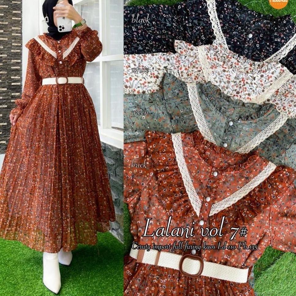[ART. 00243] Gamis Dress Terbaru Lalani Vol 7 Gamis Ceruty IMPORT Motif Bunga Plisket