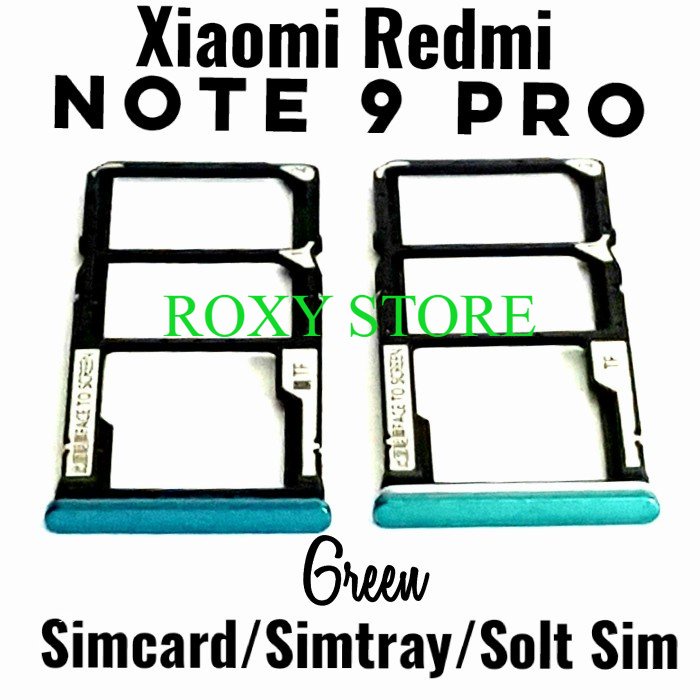 Original Simtray Xiaomi Redmi Note 9 Pro - Tempat Simcard Simlock - Hijau Original