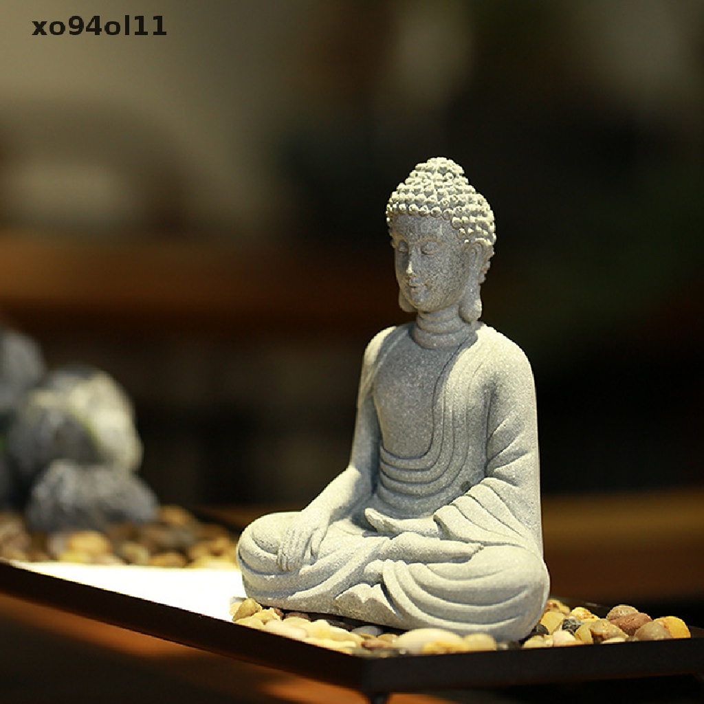 Xo Ornamen Patung Buddha Batu Pasir Meditag Figurines Miniatur Patung Decor OL