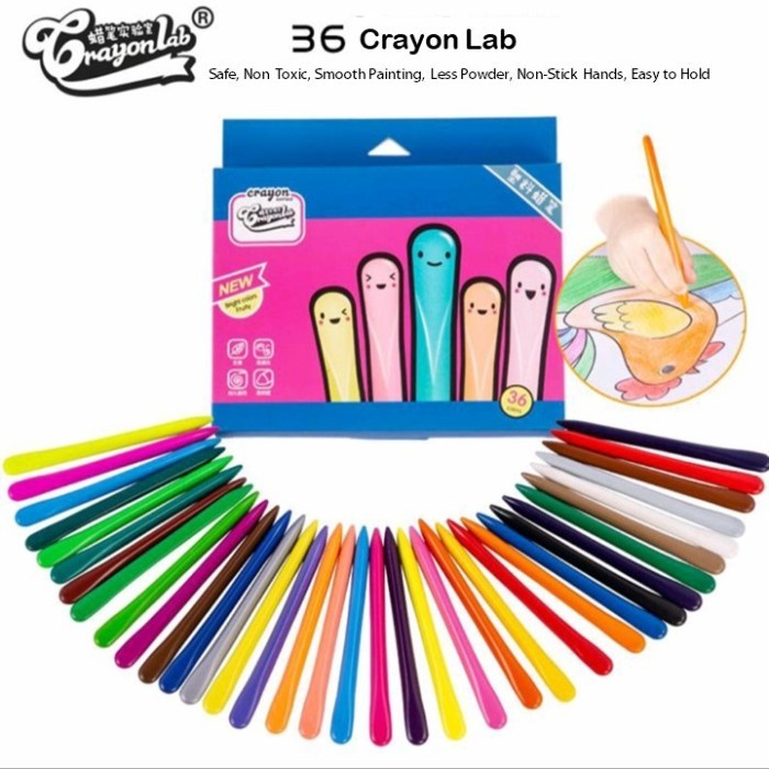 

Terlaris 36 Pcs Crayon Lab/Krayon Warna Plastik Triangular Non Toxic No Luntur