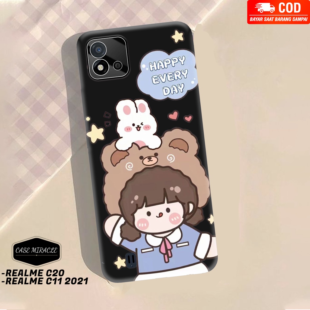 CM Case REALME C20 / C11 2021  Softcase Lentur Warna Hitam Macaron Protector Lensa Kamera Kaca  [ RR