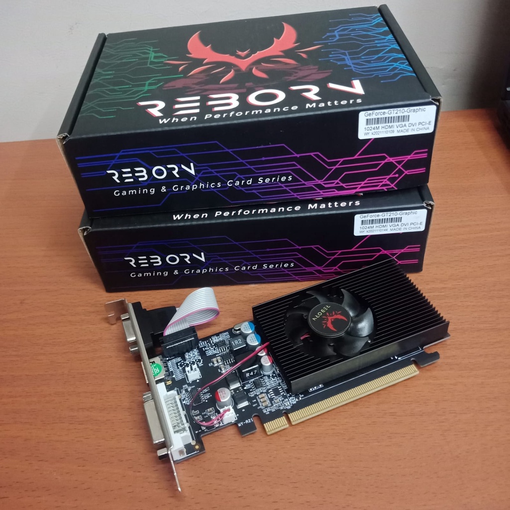 VGA GEFORCE VGA REBORN GAMING NVIDIA  PCI XPRESS  GT210 1GB DDR3 64BIT SISTEM GARANSI 1 TAHUN