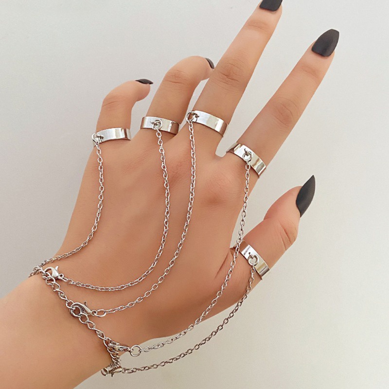 [AYBx] Baju Kaos Distro Pria Wanita Lengan Pendek Gelang Tangan Rantai Geometris Warna Silver Untuk Pria Cincin Charm Set Couple Fashion Jewelry