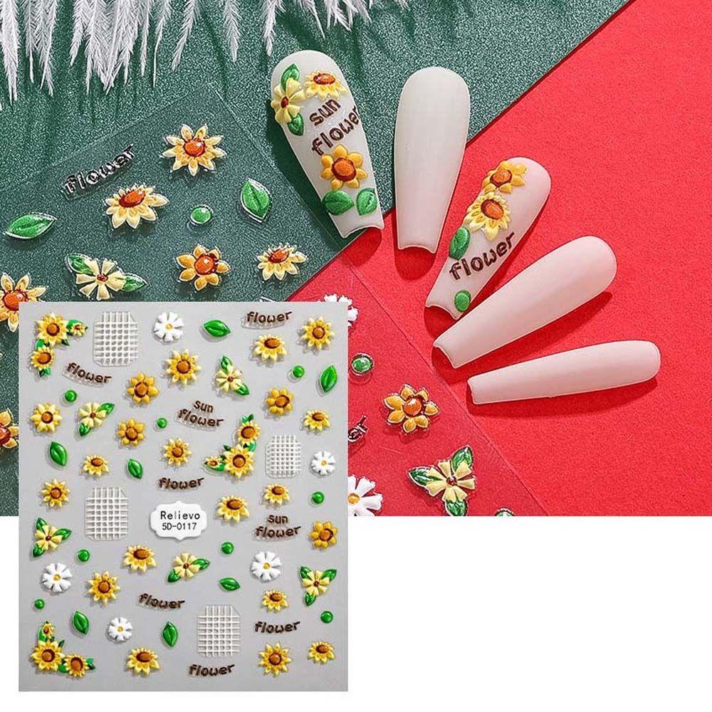 MXBEAUTY Bunga Stiker Kuku Fashion Ins Gaya Cherry 3D Relief Tulip Perekat Diri Stiker Kuku Kupu-Kupu