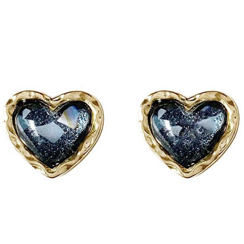 Trendi Vintage Jantung Anting Wanita Klasik Hitam Putih Stud Earrings Perempuan Fashion Anting Perempuan Perhiasan Hadiah 1pasang