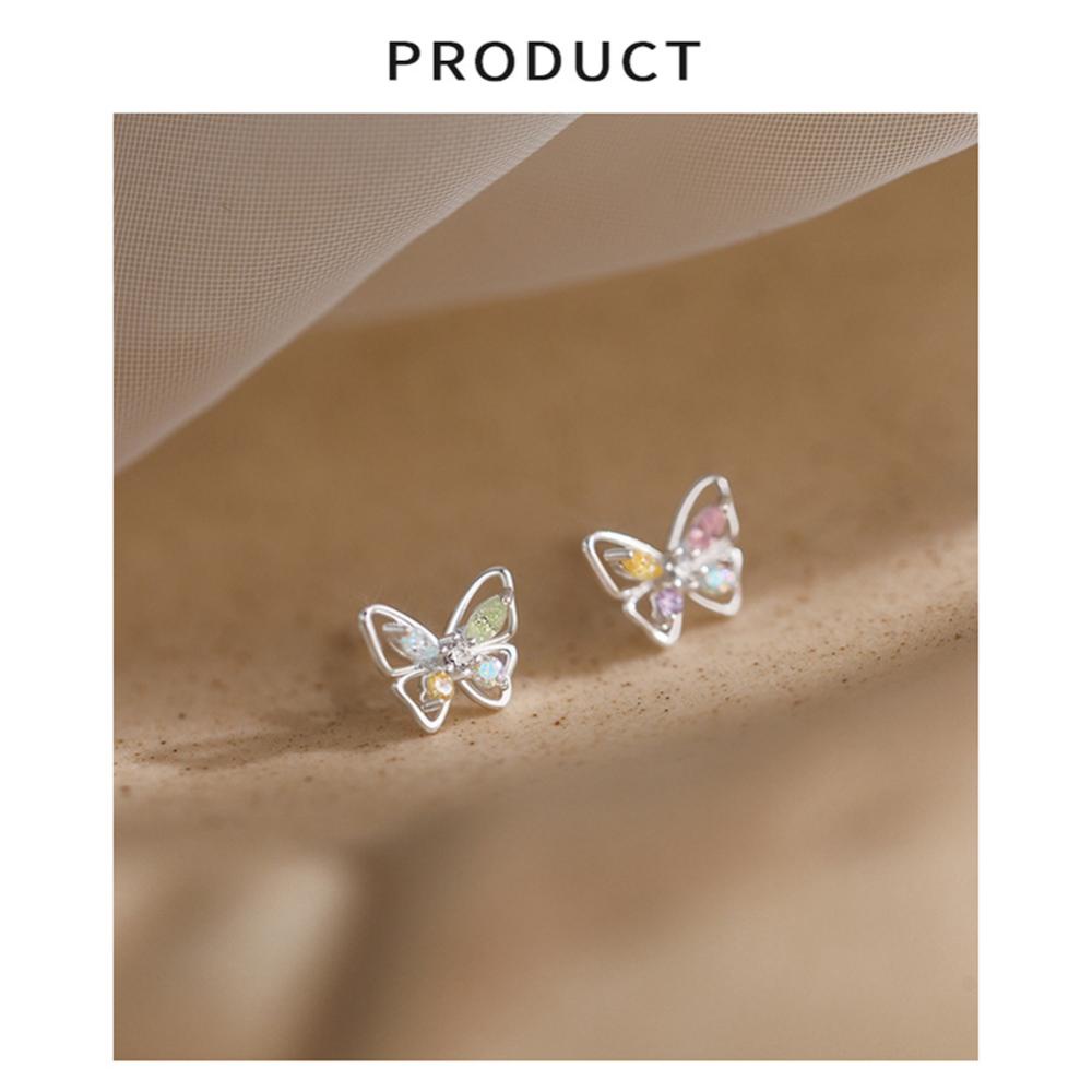 Timekey Anting Kupu-Kupu Warna-Warni Sederhana Temperamen Telinga Studs Wanita Serbaguna Anting Perhiasan Aksesoris F1K8