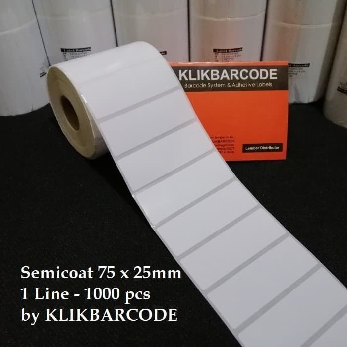 

MURAH label barcode semicoated 75 x 25 mm, 1 line, isi 1000 pcs, 7x5 x 2,5 cm, bagus MURAH