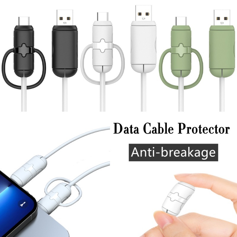 Universal USB Charger Cable Protector For Apple Type-C Cable Silikon Lembut Android Kabel Data Kawat Pelindung Penutup Anti Patah Charger Wire Winder Cord Saver Dengan Kemoceng