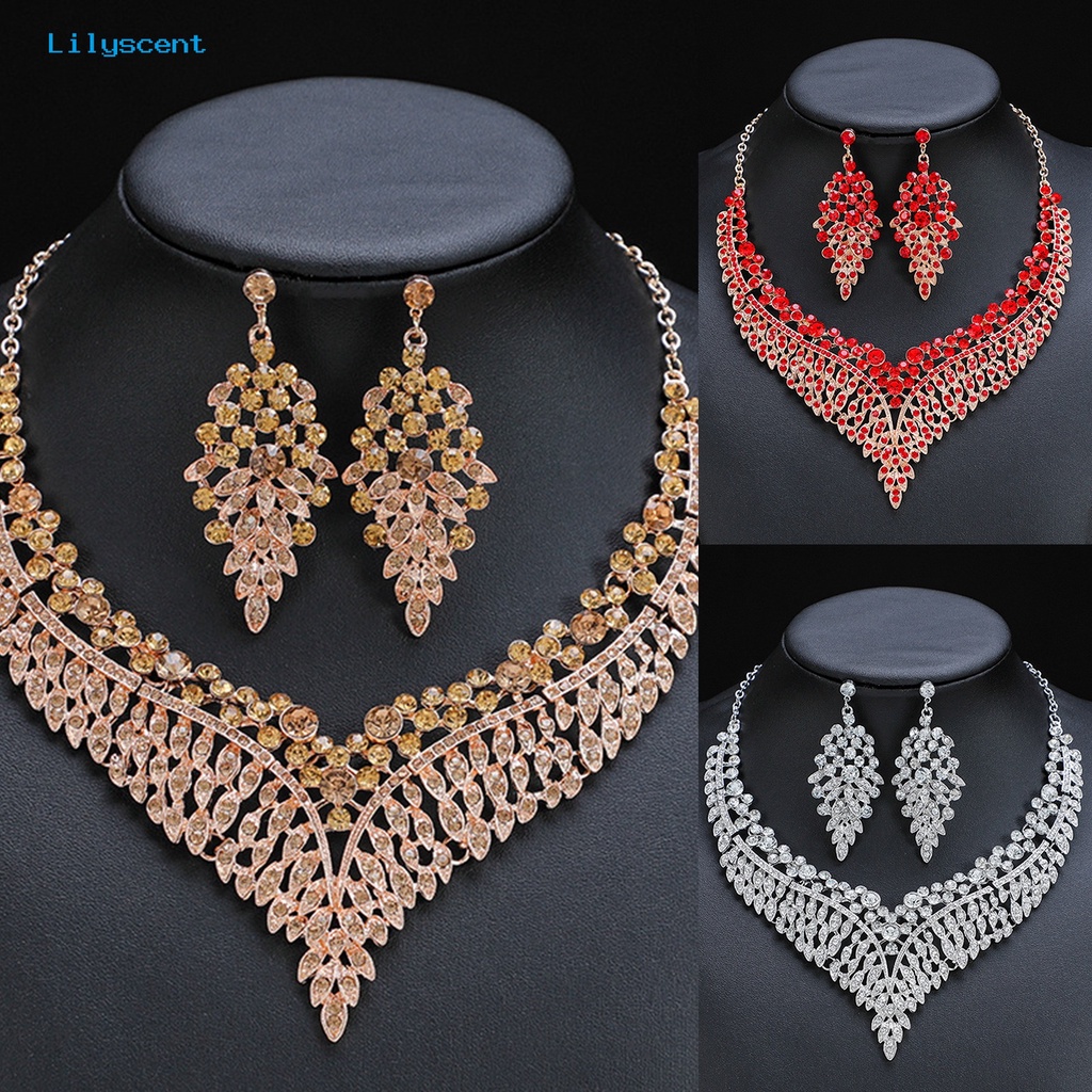 [LS] 1set Pengantin Telinga Giwang Temperamen Warna Hidup Geometris Bunga Pengerjaan Indah Retro Dekorasi Dress Up Glitter Makan Malam Berat Wanita Perhiasan Kalung Aksesori Pernikahan