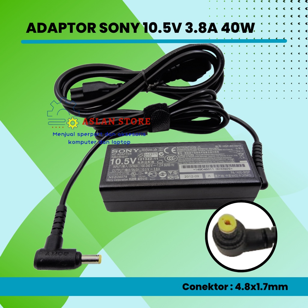 Adaptor Charger Original Sony Vaio 11 Series 10.5V - 3.8A DC 4.8x1.7 mm SONY Vaio PRO 11 13 DUO13 SVP132A1CL SVP132A1CW SVP132A1CM