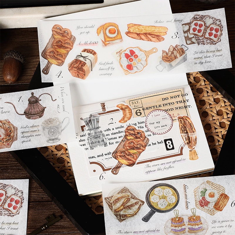 6lembar/set Stiker Vintage Artikel Lama Breakfast Series Diy Stiker Bahan Akun Tangan