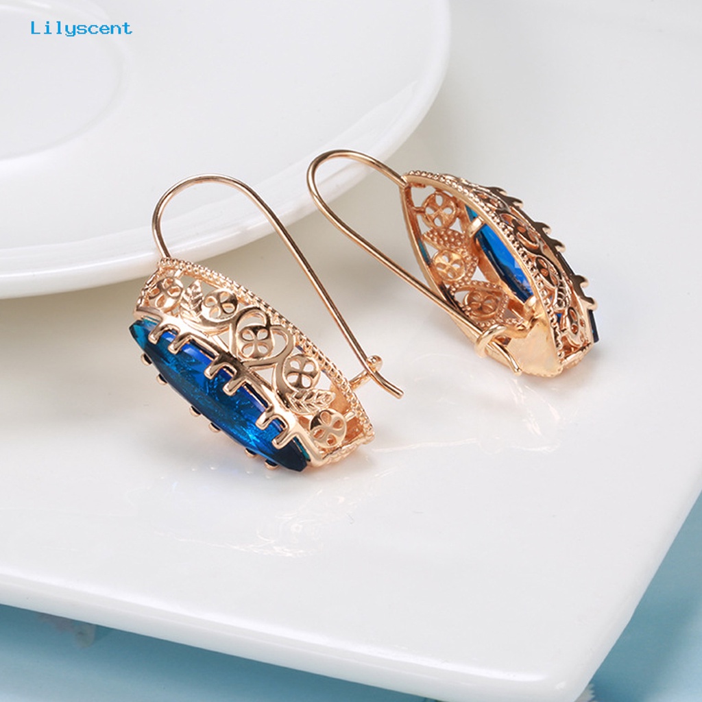 [LS] 1set Kalung Anting Set Vintage Elegan Hollow Oval Liontin Adjustable Bright Luster Hias Hadiah Pengantin Wanita Batu Permata Imitasi Menjuntai Kalung Anting Set Untuk Pesta