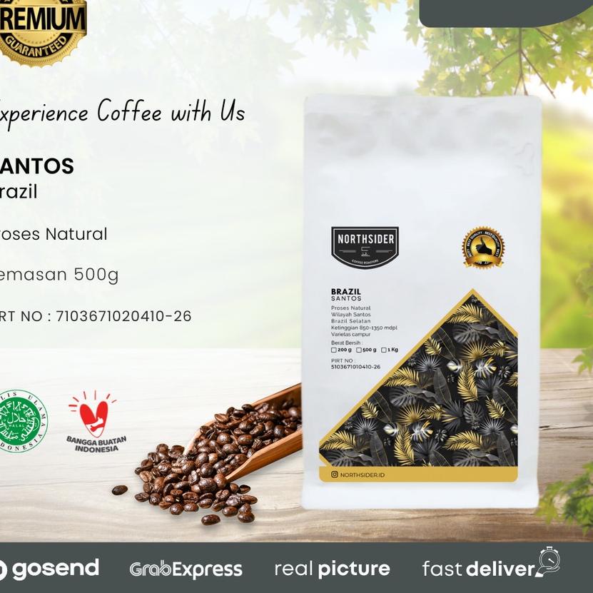 

➱ BIJI KOPI ARABIKA BRAZIL SANTOS NATURAL - 500GR NORTHSIDER COFFEE ☎