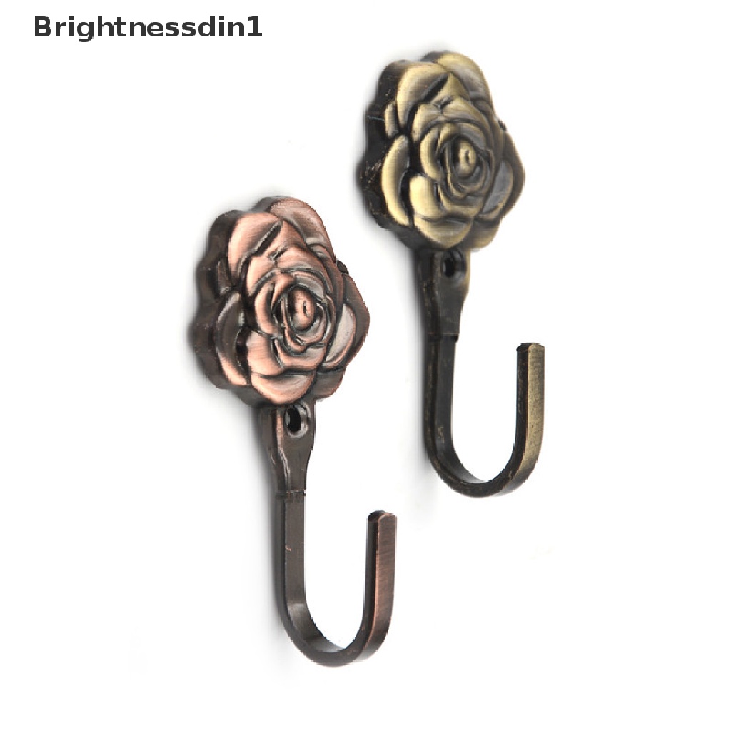 [Brightnessdin1] 2pcs/set New Rose Pattern Metal Curtain Hooks Rumah Dinding Pintu Dekoratif Kait Belakang Butik