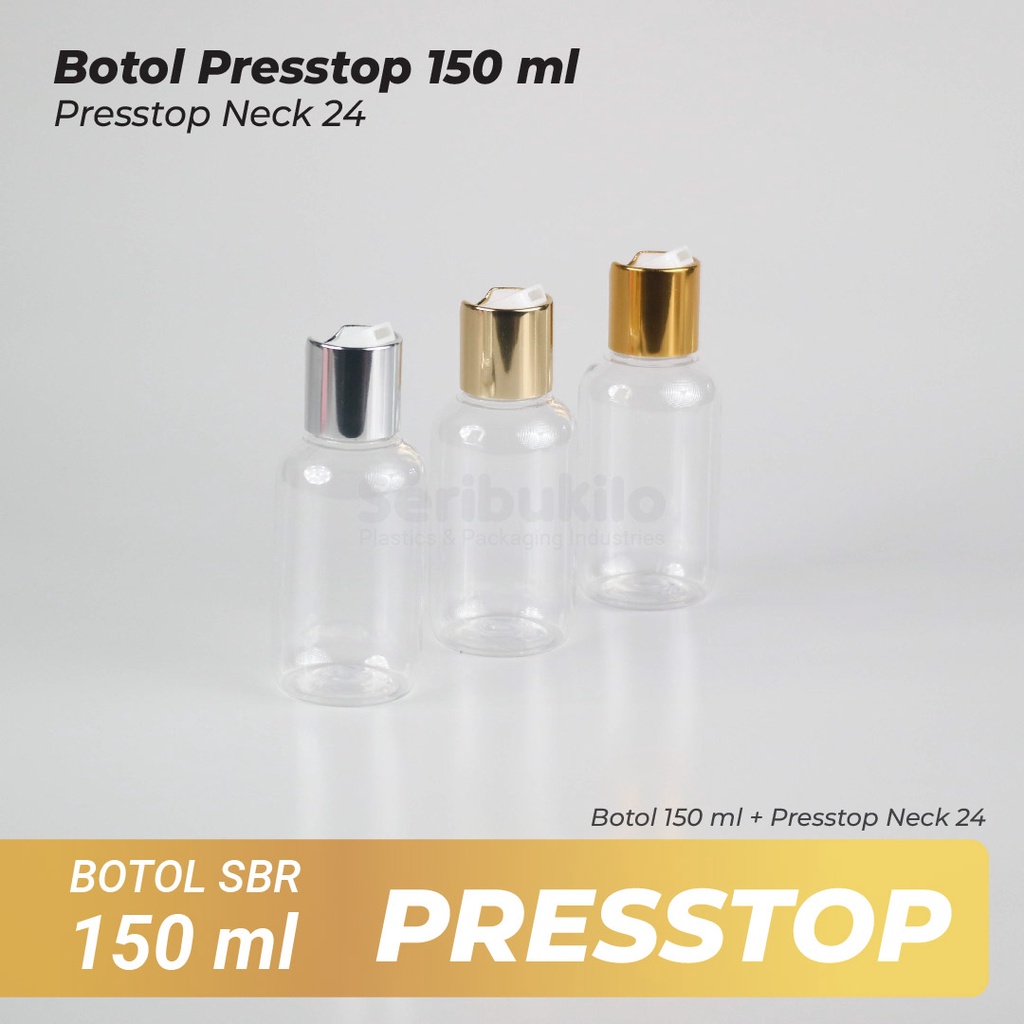 Botol Presstop SBR 150ml/ Botol PET 150ml Presstop/ Disctop Silver - Soft Gold - Dark Gold