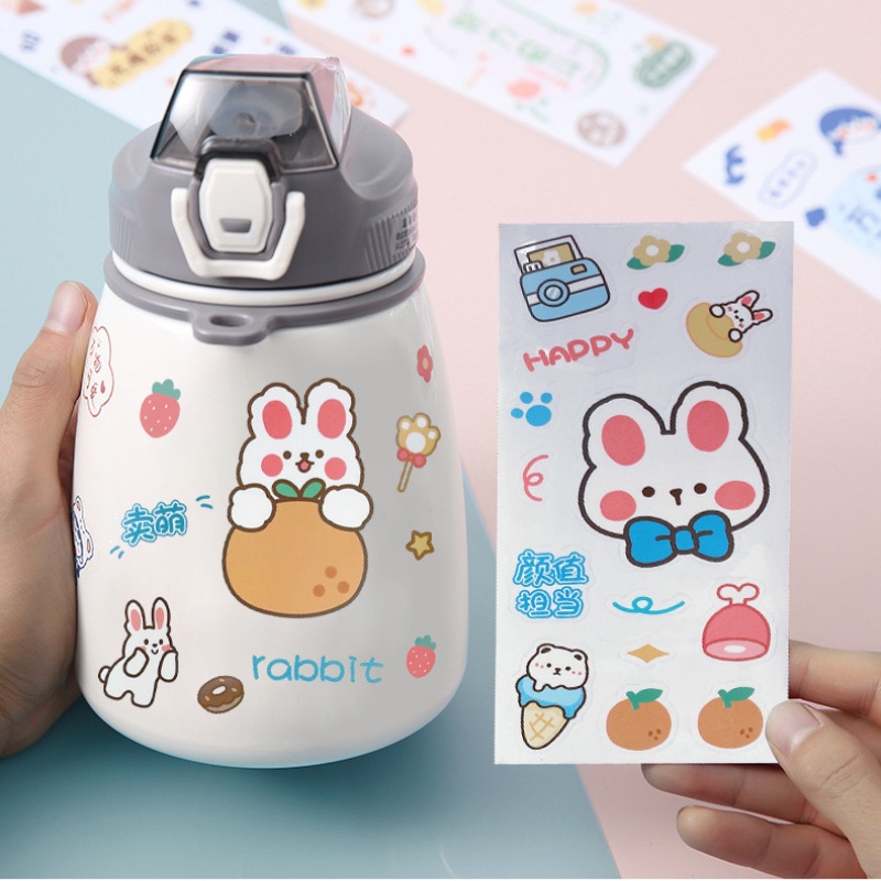 1lembar Kartun Kelinci PVC Tahan Air Stiker Tangan Akun Gadis Lucu Bunny Stiker Diary Scrapbooking Hias Decals