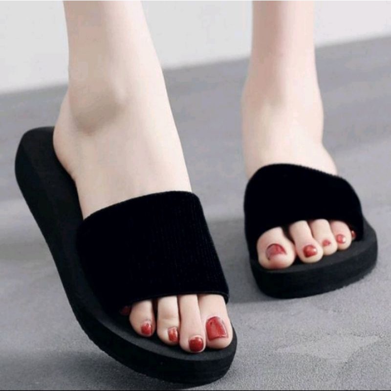 sandal wedges wanita sandal jepit beludru